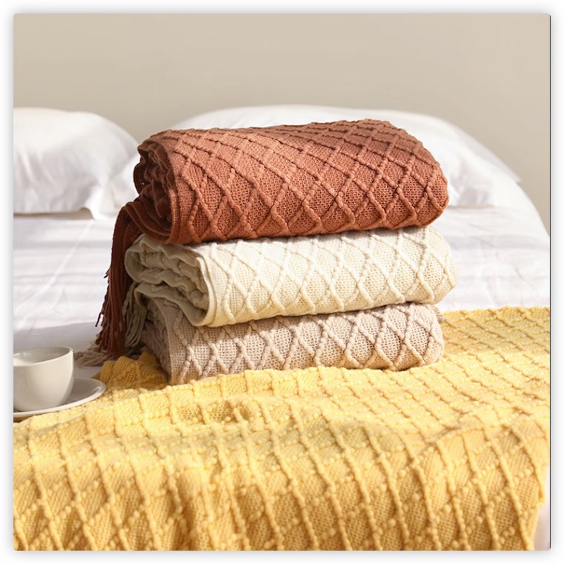Boho Throw Blanket Fringe - Textile City Marka, Püsküllü, Yumuşak, Bohem